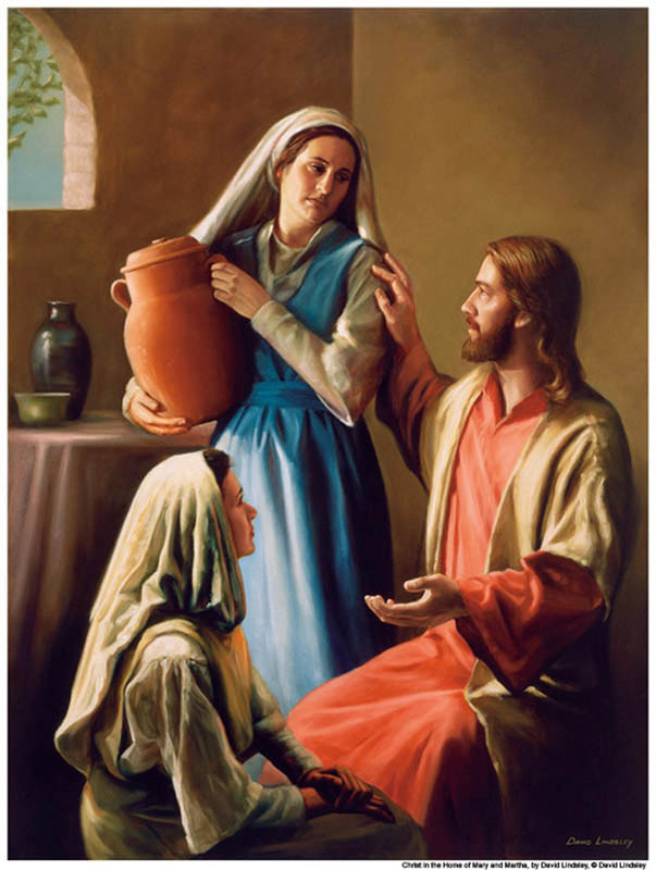 Mormon women are followers of Christ--Christ with Mary and Martha. Mormon women are followers of Christ--Christ with Mary and Martha.
